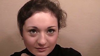 Brunette slut swallows dick on a pov cam