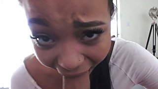 Cock hungry exotic slut swallows sugary white dick greedily