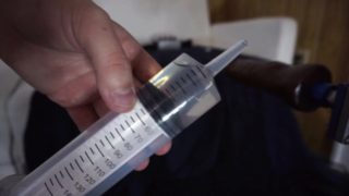 Injecting 40 ml of silicone lube to make sure I get a enjoyable ass fucking by my fucking machine