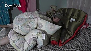 Secretly Humping Step Sisters Down Comforter and Cumming on My Shiny Down Jacket. Teaser Video