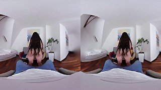 Skinny brunette teen with sexy tattoos fucks in VR porn