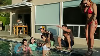 At a pool party this couple sneaks off and fucks their brains out