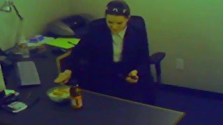 Office chick plays with pussy instead of eating