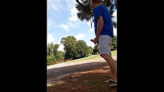 Big dick ginger out in public playing around