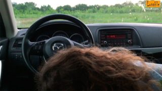 Risky blowjob in a car with amazing massive cumshot