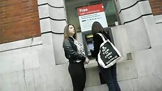 Legal Age girlr sweetheart with large butt at cashpoint