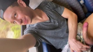 Twink Daniel Hausser jerks HUGE UNCUT COCK on TRAIN