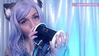 SFW ASMR - Deep Wet Ear Licking - PASTEL ROSIE Eargasm Cat Girl Cosplay, Tongue Tease Makes You Hard