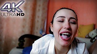 Greedy blowjob from a colleague in a hotel room POV 4k