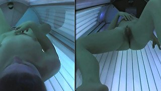 My playful girlfriend enjoys masturbating in solarium