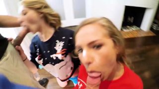 Surprised teens unboxing and fucking big cocks