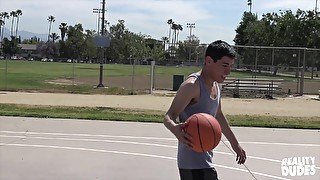 Sporty Latino gay guy pounded after shooting hoops