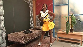 Ebony cheerleader Jessica Grabbit sucks dick and gets pussy licked