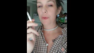 Collared Submissive Milf Smoking in Masters Shirt