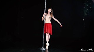 Beautiful Teen Ballerina Naked on the Dance Pole Backstage