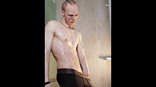 I take a shower after the gym stroke my cock and finally Cum!