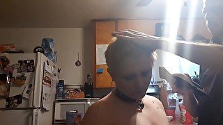 Baldbabey gets a haircut in lingerie