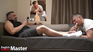 Slave worships Master's sweaty trainers, white sports socks and huge feet PREVIEW