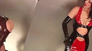 RubberDoll & Rubber Painted Lady Spanked In Open Ass Skirts!