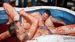 Jelly wrestling leads to hardcore gay aciton