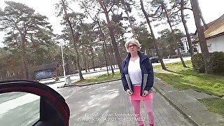 bimbo tits blonde slut in too tiny dress shows everything in public as humilated sissy loser 6