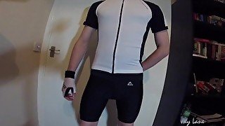 Hot guy in cycling gear fucks flesh light and cums