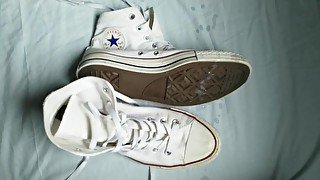 Shoe fetish: Show and Cum on white Converse chucks