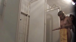 Fresh gals boasting hot butts on hidden shower tube