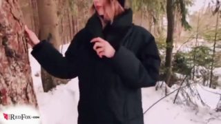 Student Outside Blowjob Cock and Doggystyle Sex in the Forest