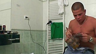 Cheating sex in the bathroom with busty mom