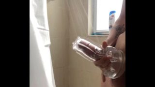 Teen Uses See Through Fleshlight in Shower