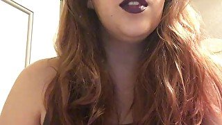 Sexy Chubby Goth Teen Smoking Red Cork Tip 100 Cigarette in Purple Lipstick
