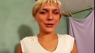 Fake tits cowgirl swallowing cum after giving out blowjob