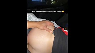 Girlfriend sends Snapchat to SUGAR DADDY while we fuck at a drive in movie