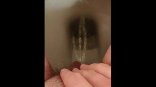 Rubbing pissing hairy pussy on the toilet after 3 hour hold