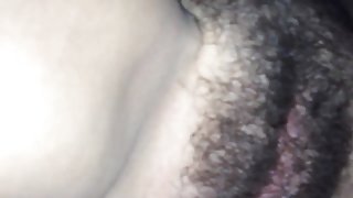 Shooting another load on her hairy cunt