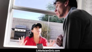 Hot Asian Delivery Girl Ember Snow Fucks Two Cocks for Tips