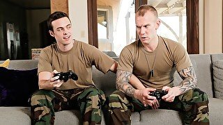 Army boys Brandon Moore and Damien Michaels fuck the stress away