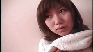 Asian in soft white sweater flashes tits in public