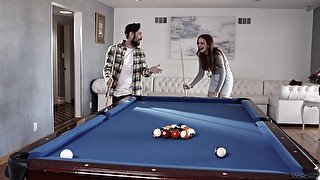 Redhead chick Maya Kendrick lost in a pool game and gets fucked