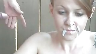 Old man cum on girl face