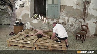 Skinny dude gets tied up and tortured with candle wax by a pervert