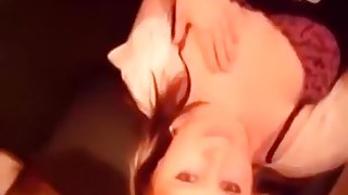 girl blows and swallows her bf's cum, while he rubs her pussy