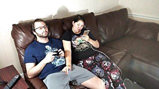 Ignored Blowjob While Gaming Turns Into Fucking and Facial on the Couch