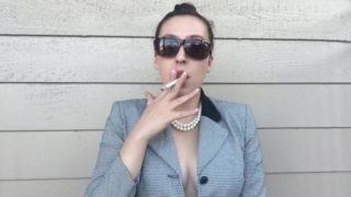 Sexy Businesswoman in Sunglasses Smoking White Filter 100 - French Manicure