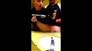 Two twinks fucking in public toilet after practice