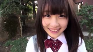 Japanese schoolgirl fucking with her uniform on