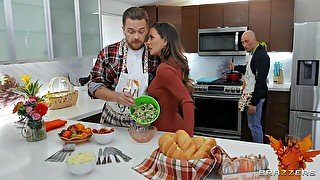 Double penetration in the kitchen with a hot wife Cherie Deville