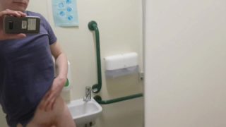 Wanking and pissing out of my hot, hard boner! | UK PUBLIC RESTROOM | playing with cum too!