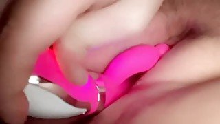 pawg plays with pretty pink pussy using pink rabbit dildo